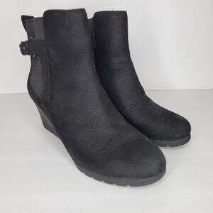 UGG Indra Leather Waterproof Wedge Ankle Bootie Black size 7.5